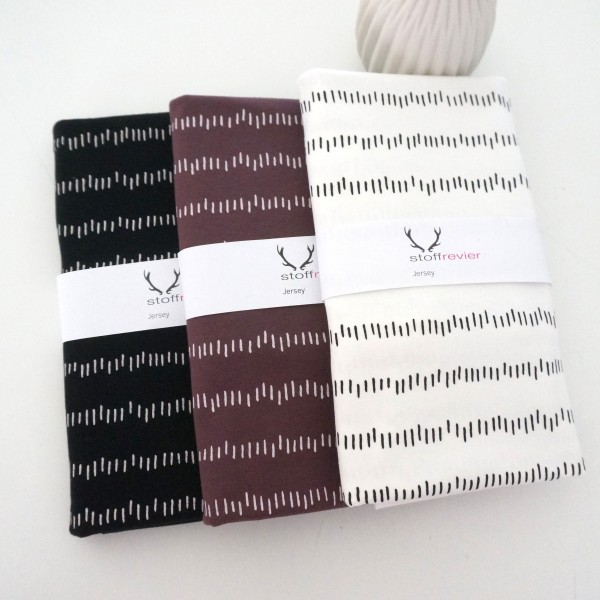 Stoffpaket Jersey, irregular Stripes, Schwarz, Mauve, Ecru