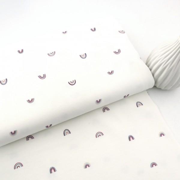 Jersey Regenbögen, Off-White, Altrosa, Altrosa, Blau, Meterware