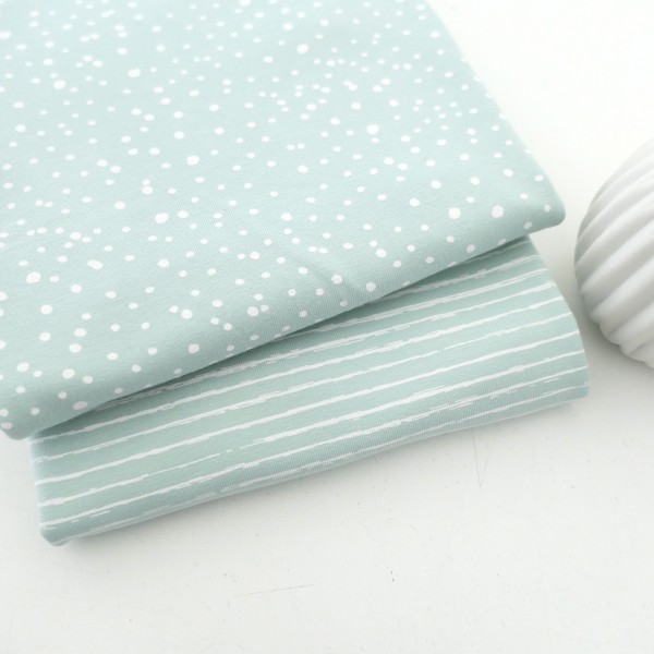 Stoffpaket Jersey, Kleckse und Linien zart Mint, Eisgrün