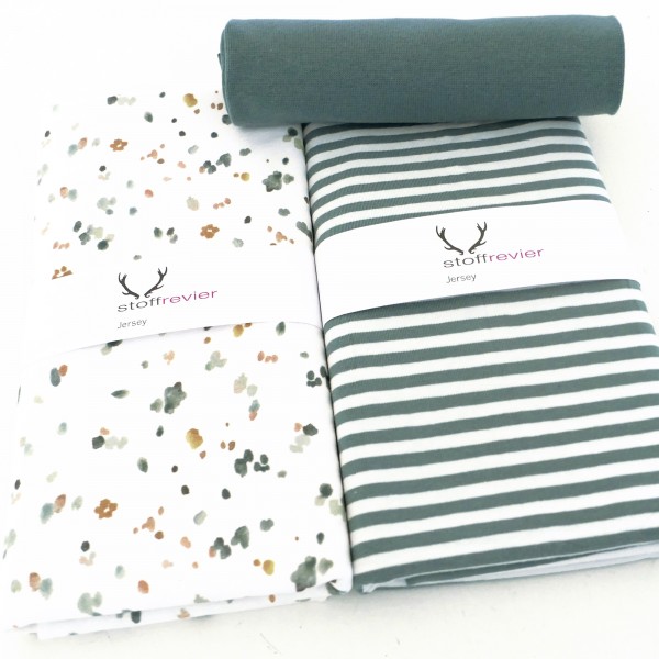 Stoffpaket Jersey, Kleckse und Streifen, Mint, Bündchen