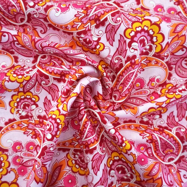 Baumwollstoff, Paisley, Blumen, Pink, Meterware