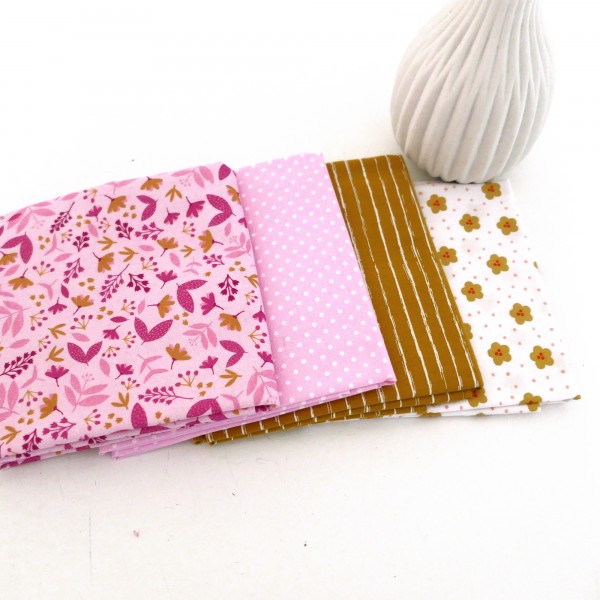 Stoffpaket Baumwolle, Fat Quarter, Blumen, Linien, Punkte, Patchwork