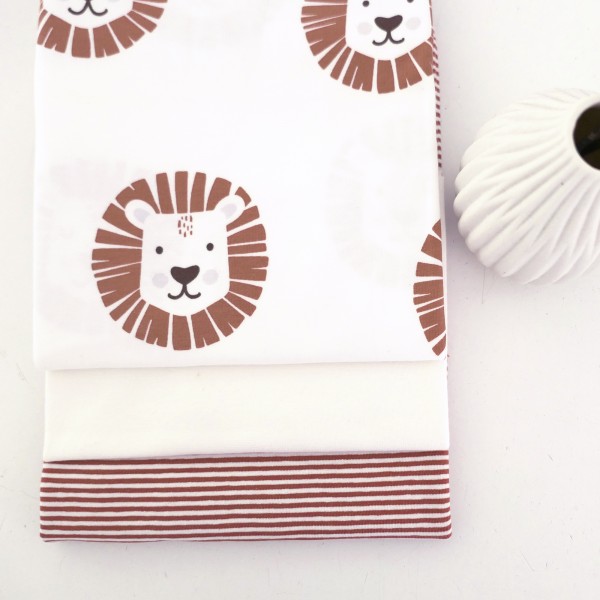 Jersey Stoffpaket, Löwenköpfe Natur/Braun, Ringel, Bündchen