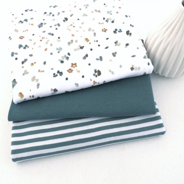 Stoffpaket Jersey, Kleckse und Streifen, Mint, Bündchen