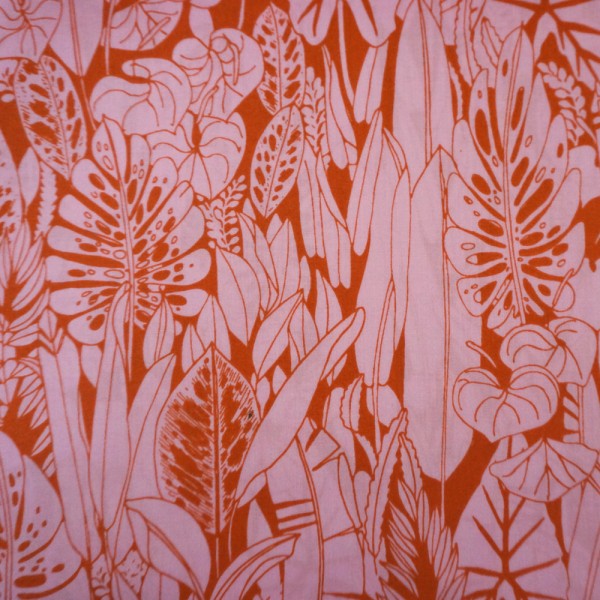 Rest, Baumwollstoff, Bird's Eye View Blätter Rot/Rosa