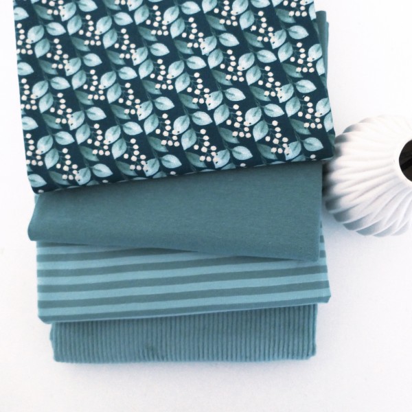Jersey/Cord Stoffpaket, Beeren Blau, Streifen, Uni, Mint, 50cm Bündchen
