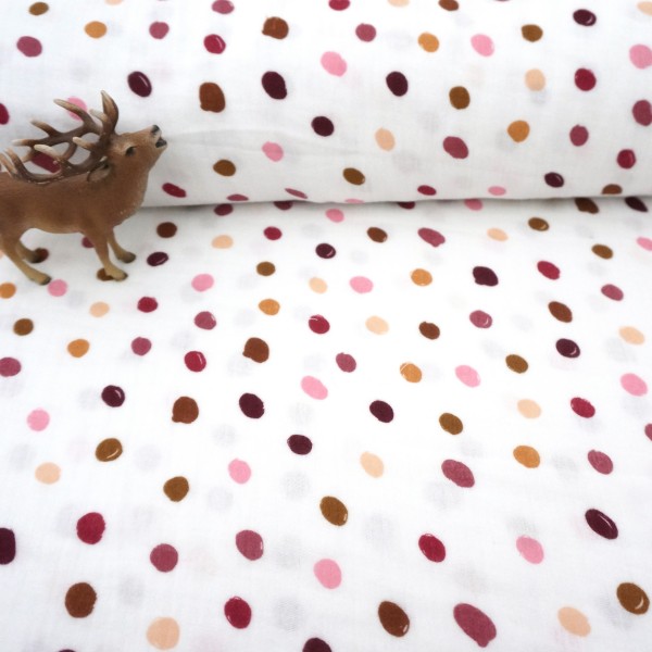 Musselin, Double Gauze, Kleckse, Rosa, Mauve, Meterware