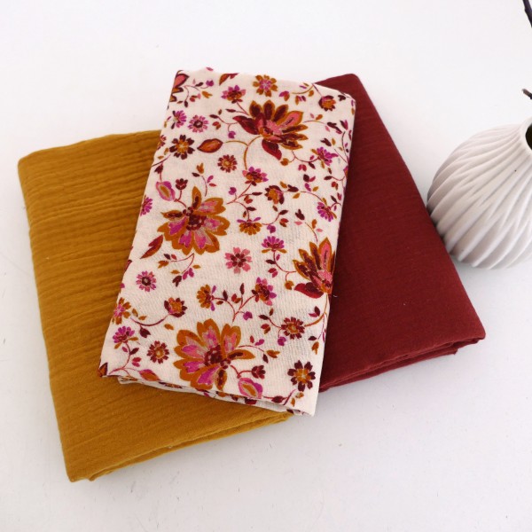 Stoffpaket Musselin, Spätsommer, Uni Senf und Rost