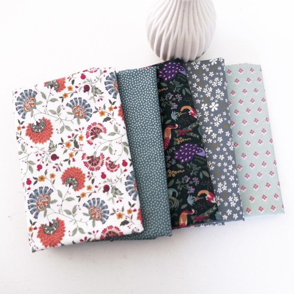 5 x 50 x 140 cm, Stoffpaket, Pfauen, Punkte, Blumen, Baumwolle