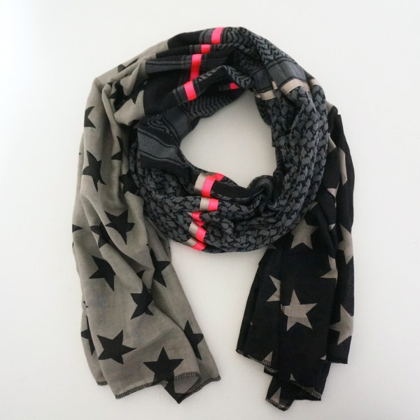 Halstuch Unikat "Pimp my Pali" Schwarz/Taupe, Neonpink