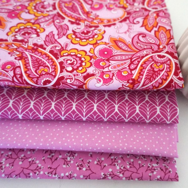 Stoffpaket, Baumwolle, Paisley, Blätter, Punkte, Pink
