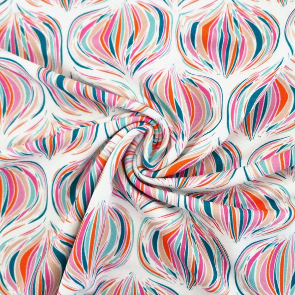 French Terry, Meluma, Ornamente, Weiß, Bunt, Meterware