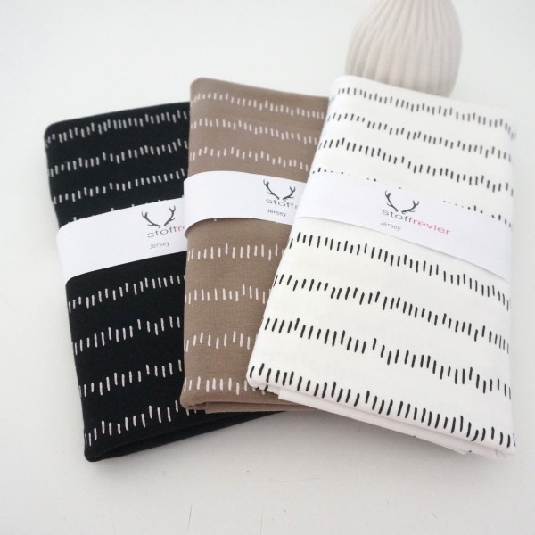 Stoffpaket Jersey, irregular Stripes, Schwarz, Taupe, Ecru