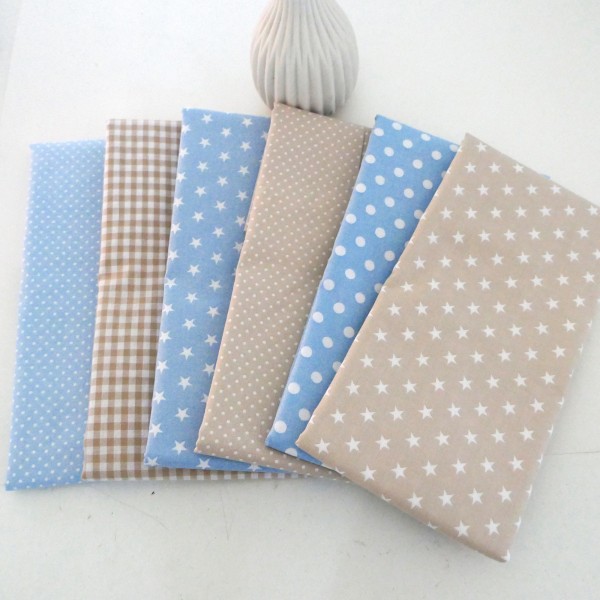 Stoffpaket Baumwolle, 6 x 50 x 144 cm, Hellblau, Creme, Patchwork