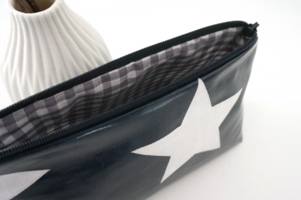 Kosmetiktasche, Schminktasche, Wachstuch, Stern, Nachtblau