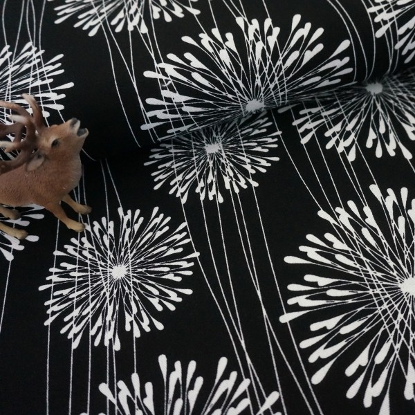 Rest, Halbleinen, Viskose, große Blüten, Schwarz, Meterware