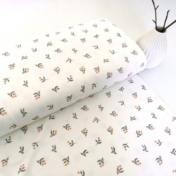 Jersey, Zweige, Off-White, Grün, Senf, Meterware