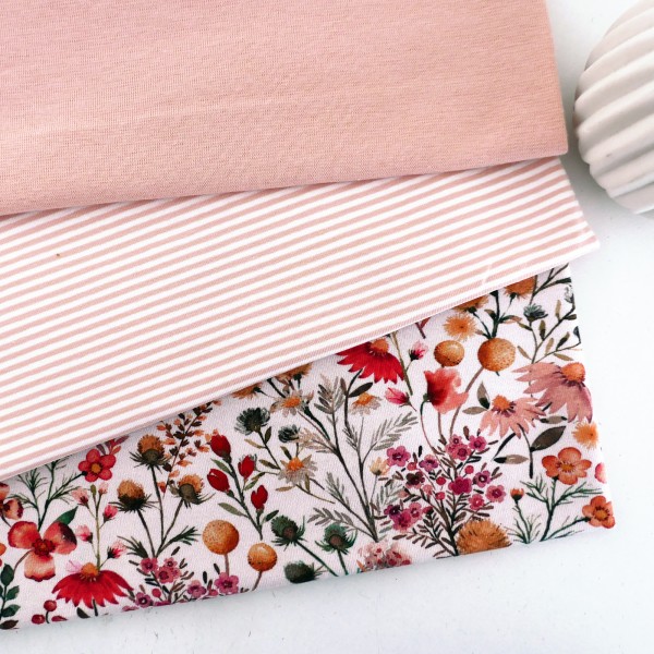 Stoffpaket Jersey, Flowers, Wildblumen, Ringel u. Bündchen Mint