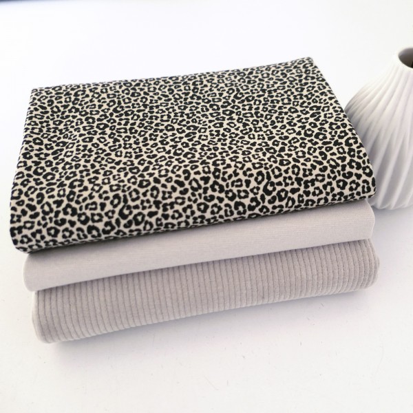 Stoffpaket Jersey Leo Creme Cordjersey Uni Creme, Bündchen