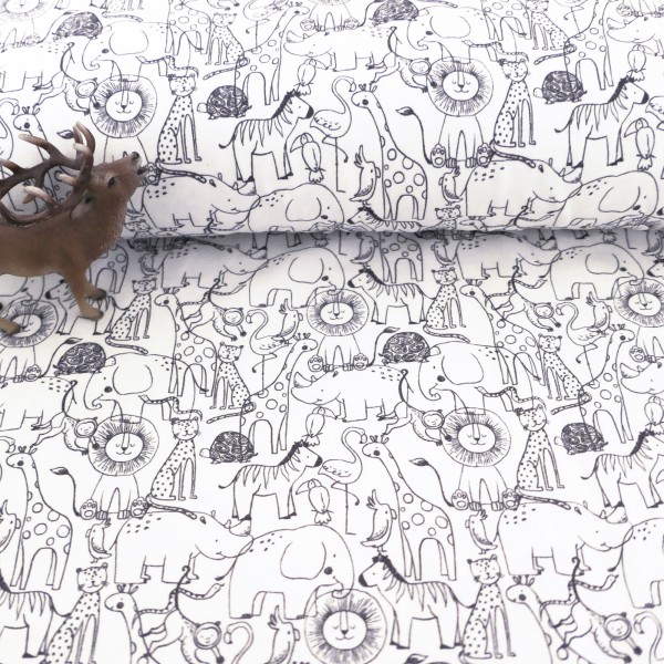 Jersey Im Zoo, Off-White, Dunkelgrau, Meterware