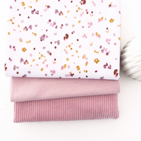 Stoffpaket Jersey Kleckse Water Colour, Cord Uni Altrosa, Bündchen