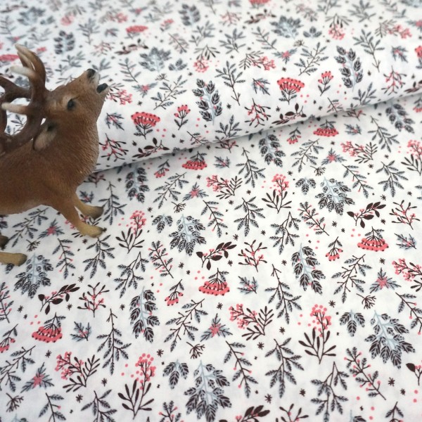 Baumwollstoff, Zweige, Off-White, Meterware