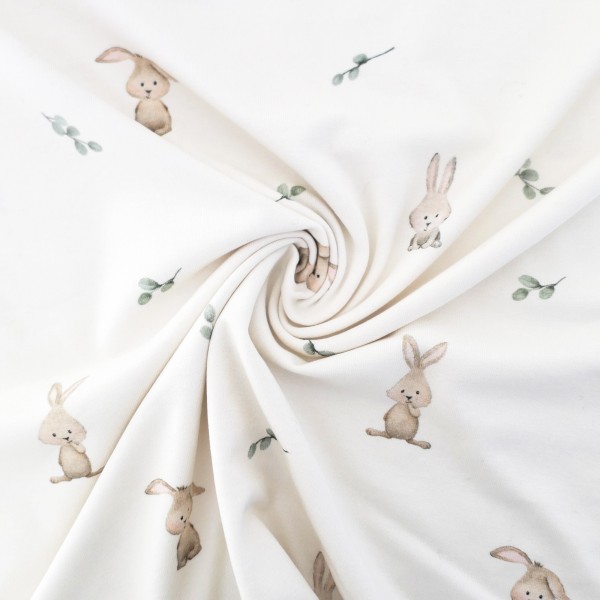 Jersey kleine Hasen, Off-White, Creme, Meterware