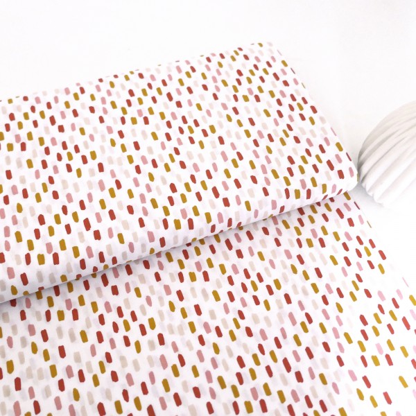 Baumwollstoff, Popelin, Pinselstriche, Weiß, Rosa, Gelb, Meterware