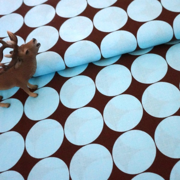 Baumwollstoff, Patchwork, Disco Dots, große Punkte, Hellblau/Braun, Meterware