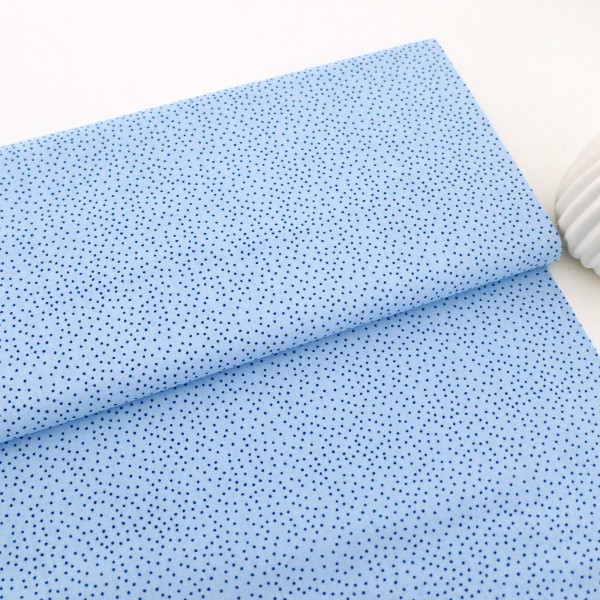 Baumwollstoff, Popeline, kleine Punkte, Hellblau, Meterware