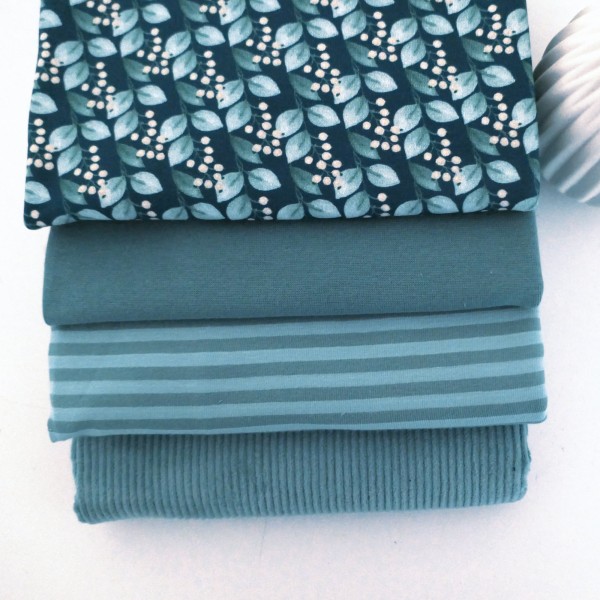 Jersey/Cord Stoffpaket, Beeren Blau, Streifen, Uni, Mint, 50cm Bündchen