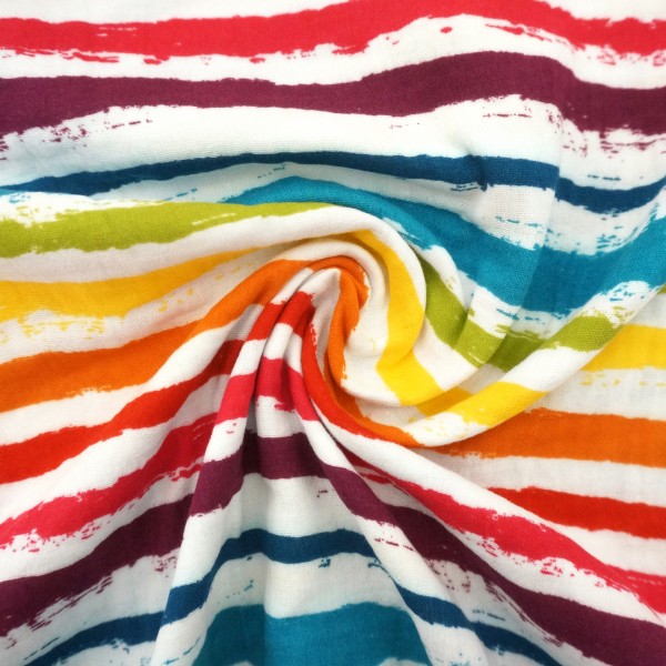 Musselin, Double Gauze, bunte Streifen, Wasserfarbe, Meterware