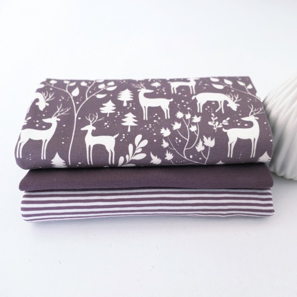 Stoffpaket Jersey, 'Miniwinter', Rotwild, Ringel Mauve, 50cm Bündchen