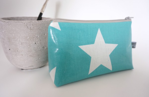 Kosmetiktasche, Schminktasche, Wachstuch, Stern, Azur