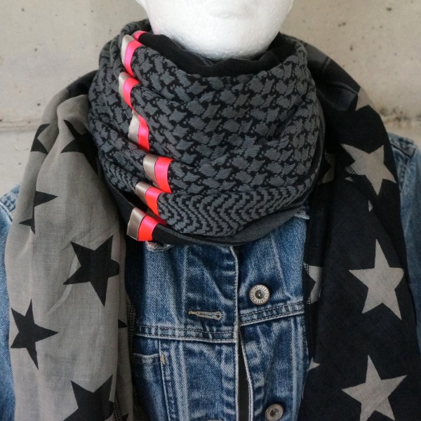 Halstuch Unikat "Pimp my Pali" Schwarz/Taupe, Neonpink