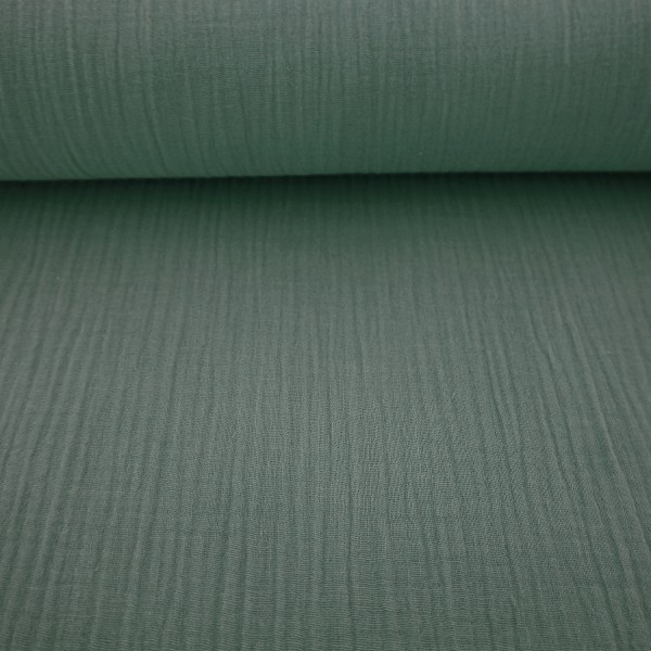 Musselin, Double Gauze, Uni, Altgrün, dunkel, Meterware
