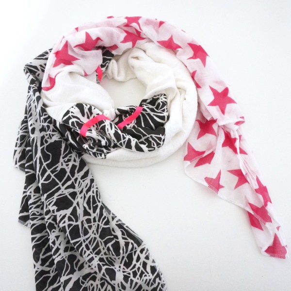 Halstuch Unikat "Pimp my Pali" Weiß/Schwarz, Neonpink