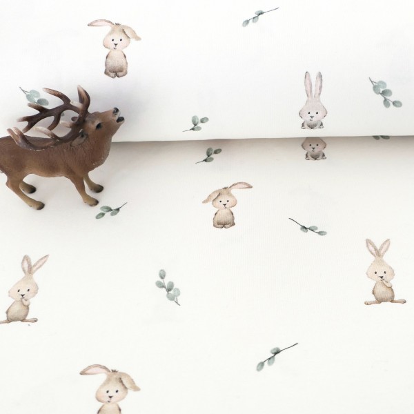 Jersey kleine Hasen, Off-White, Creme, Meterware