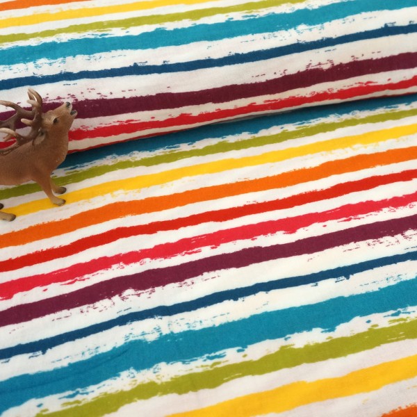 Musselin, Double Gauze, bunte Streifen, Wasserfarbe, Meterware