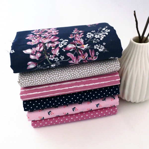 6 x 50 x 142 cm 'Wisteria' Blüten, Punkte, Kleckse, Linien, Patchwork, Paket