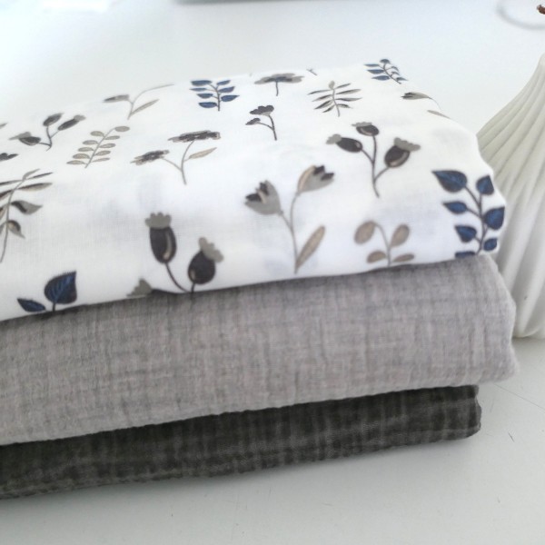 Stoffpaket Musselin, Blumen und Kräuter, Uni Taupe und Beige