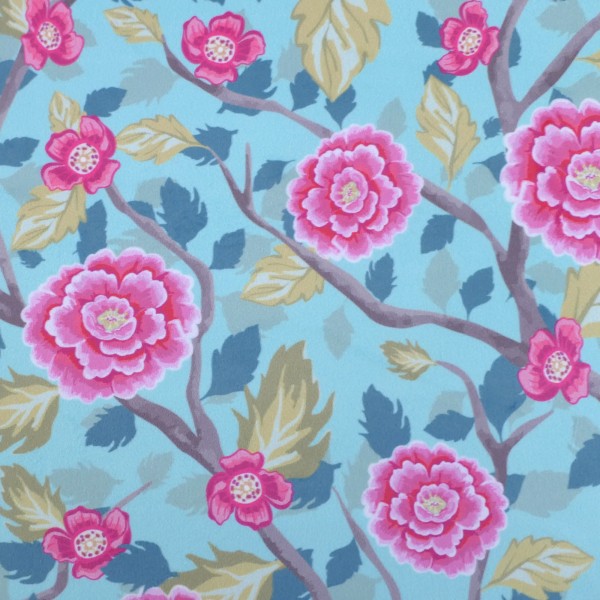 Samt, Boho Velvet, große Blüten, Äste, Mint, Pink, swafing, Meterware