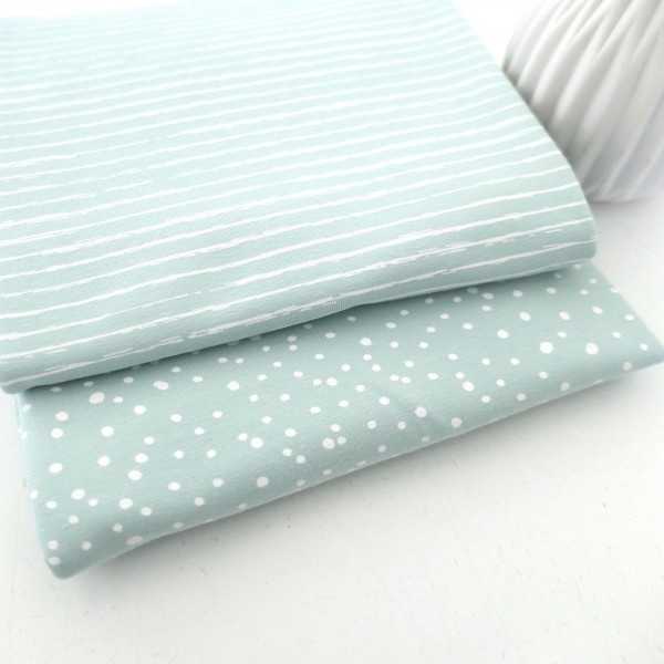 Stoffpaket Jersey, Kleckse und Linien zart Mint, Eisgrün