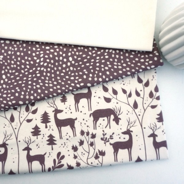 Stoffpaket Jersey, 'Miniwinter', Rotwild, Kleckse Mauve, Bündchen