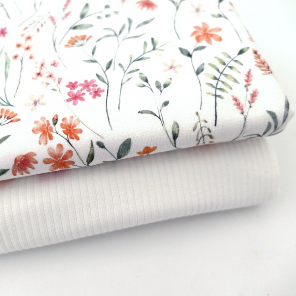 Jersey Stoffpaket, Kräuterwiese, Ripjersey Uni, Bündchen Off-White