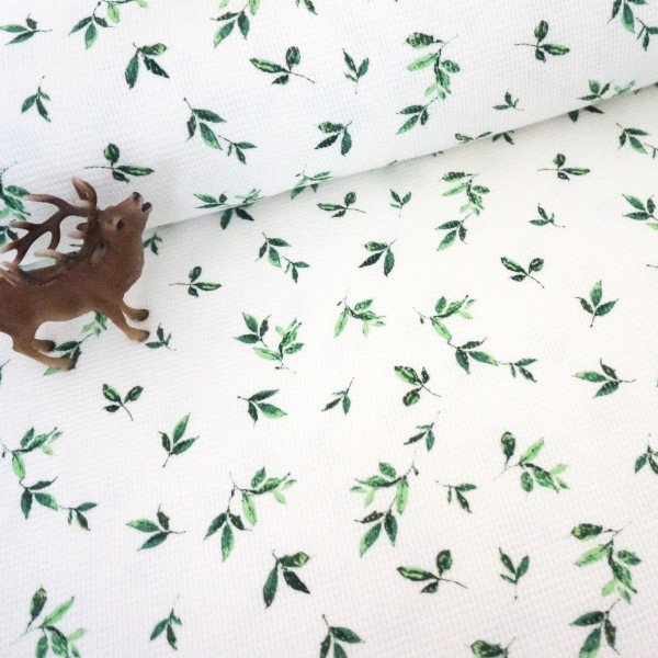 Waffeljersey, Waffelstrick, Zweige, Grün/Naturweiß, Meterware