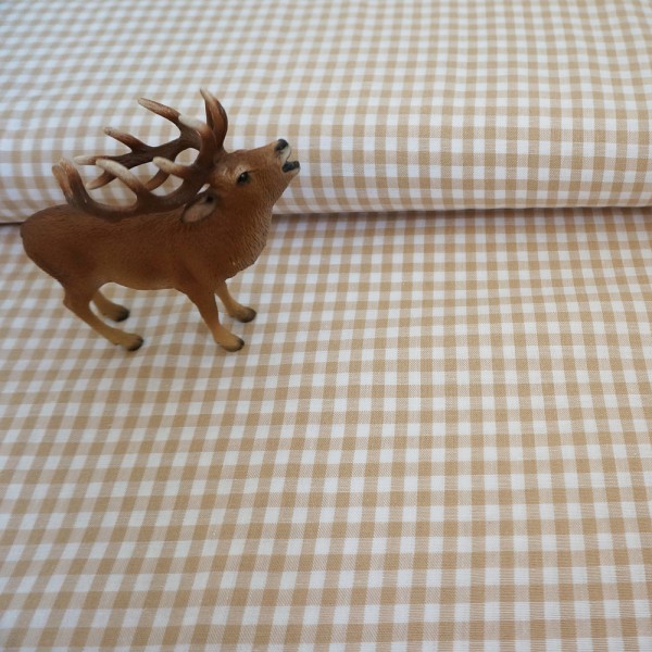 Vichykaro 5 mm, Baumwollstoff, Beige