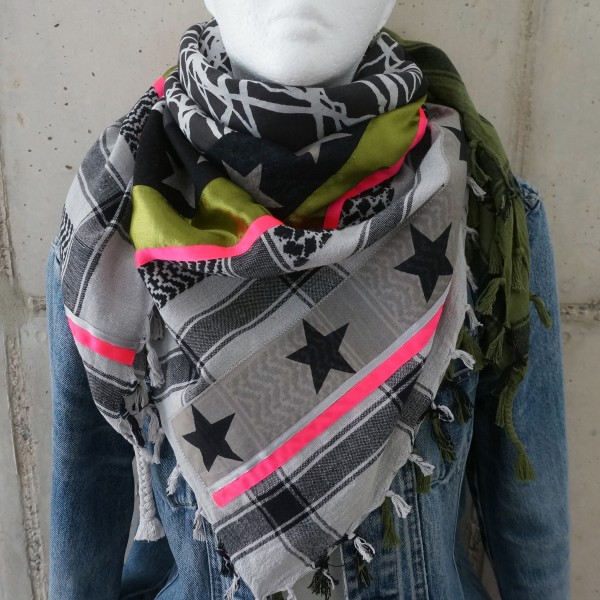 Halstuch Unikat "Pimp my Pali" Nato, Grau, Neon- Pink, Unikat