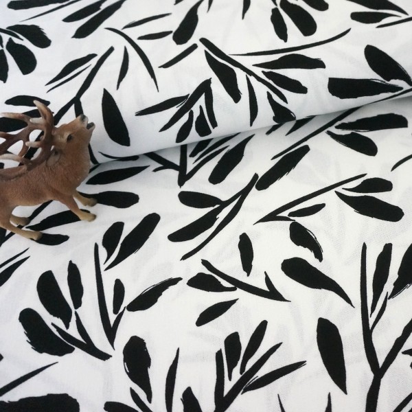 Halbleinen, Viskose, große Äste, Zweige Weiß, Meterware