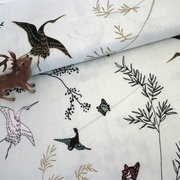 Musselin, Kraniche, Natur, Rosa, Golddruck, Meterware